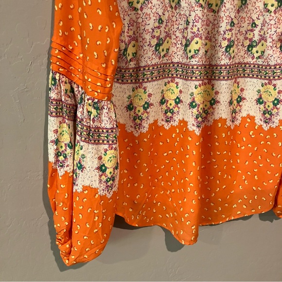 Anthropologie Maeve Orange Patterned V Neck Long Sleeve Blouse Size XS - Picture 4 of 14